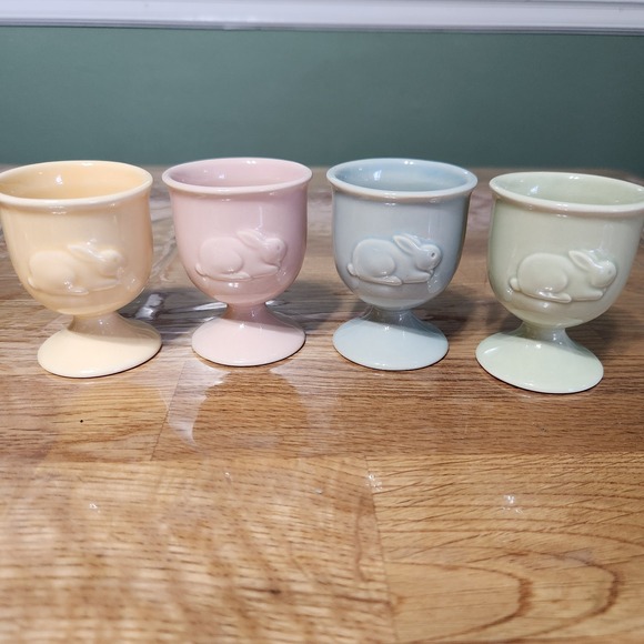 Hallmark Other - Hallmark Ceramic Easter Egg Cups w/bunny motif set of 4- pastel colors, 3" tall